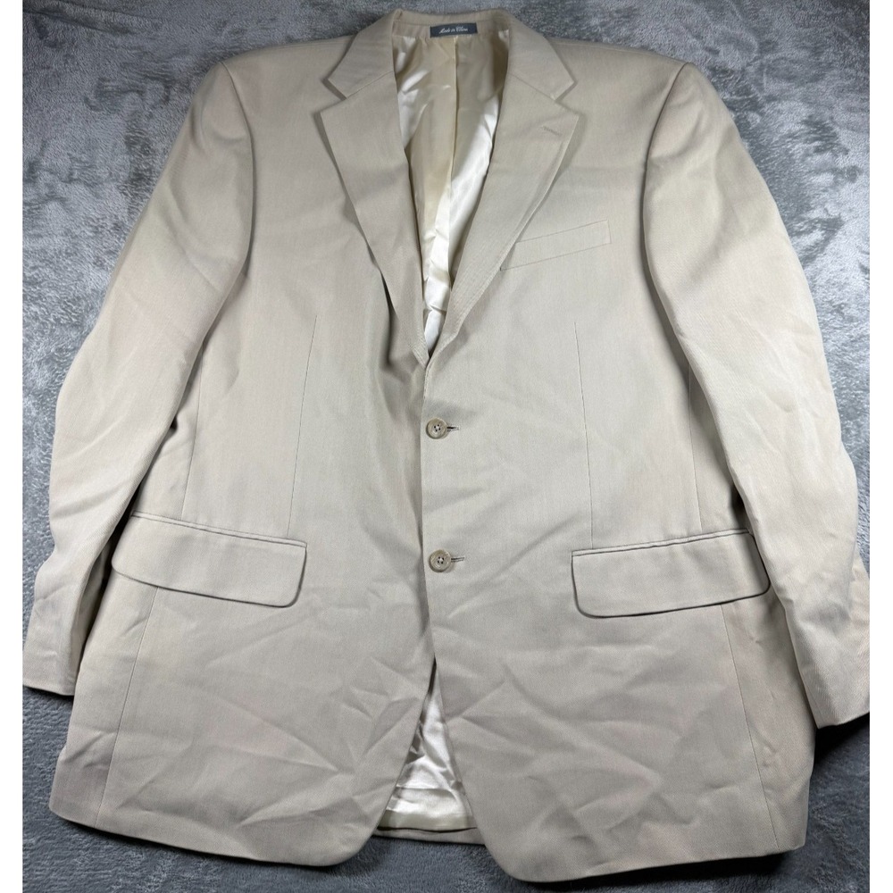 Oscar de la Renta Sport Coat Mens 46L 100% Silk Beige Tan Blazer 2 Button